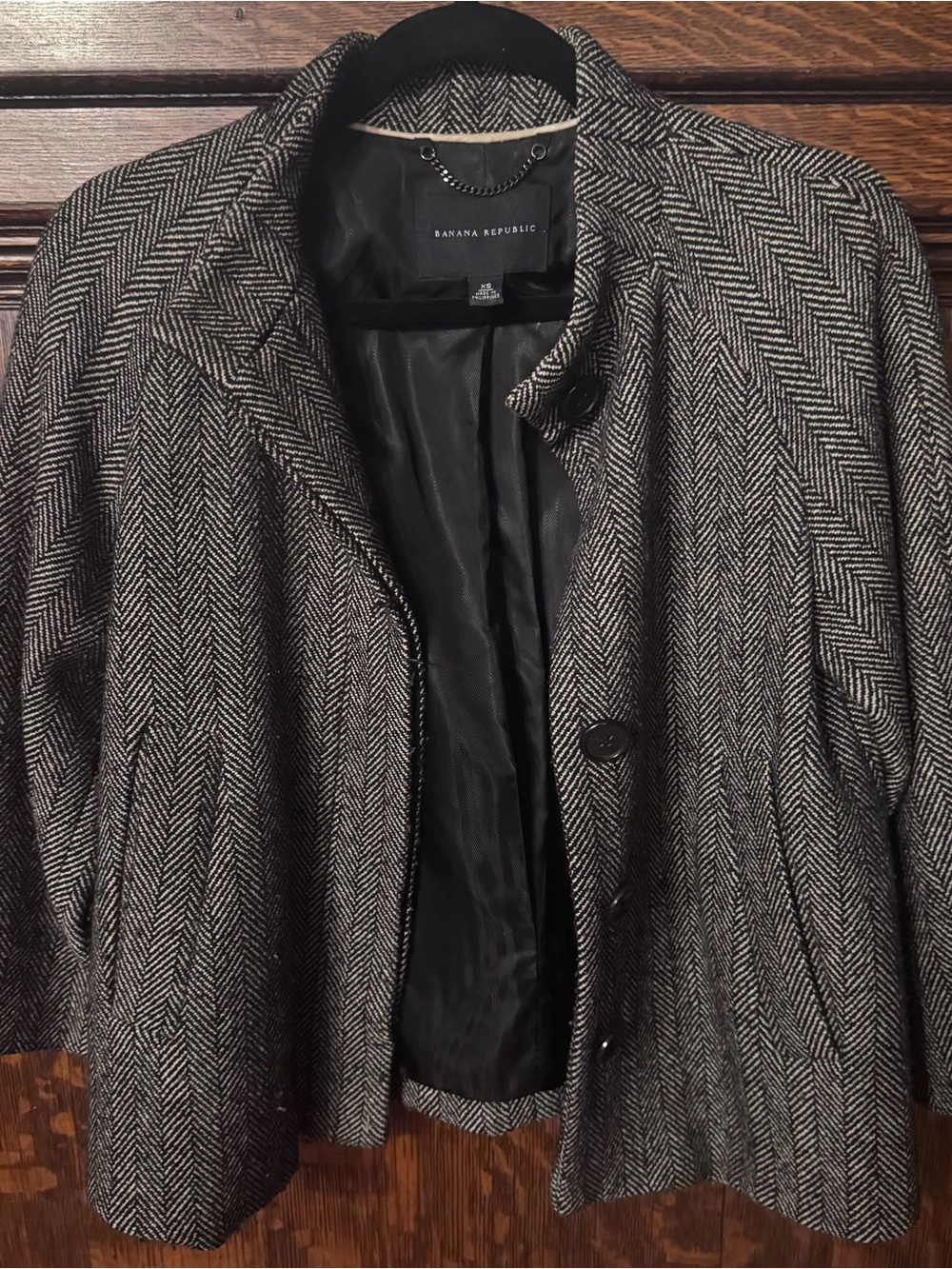 Banana Republic Women’s Black & White Herringbone Wool Blend Jacket